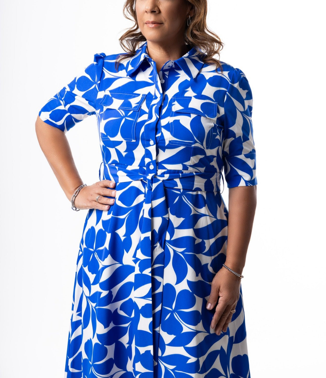 Natural Print Shirt Dress W/ Waist Ribbon