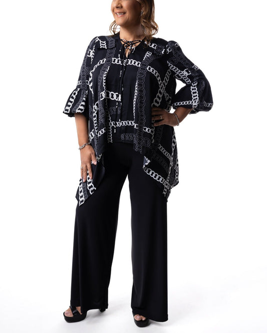 Geometric pattern neck bow midi flare