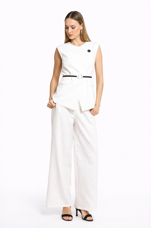 Set with long cross vest with belt