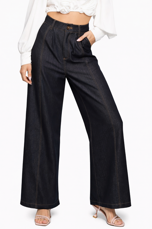 Contrast stitch wide leg casual pants