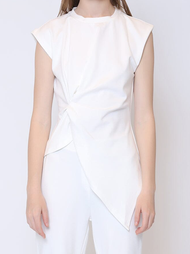 Sleeveless Pinched Front Sharp Asymmetrical Top