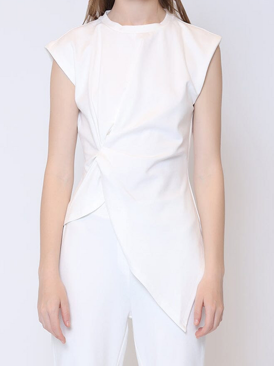 Sleeveless Pinched Front Sharp Asymmetrical Top