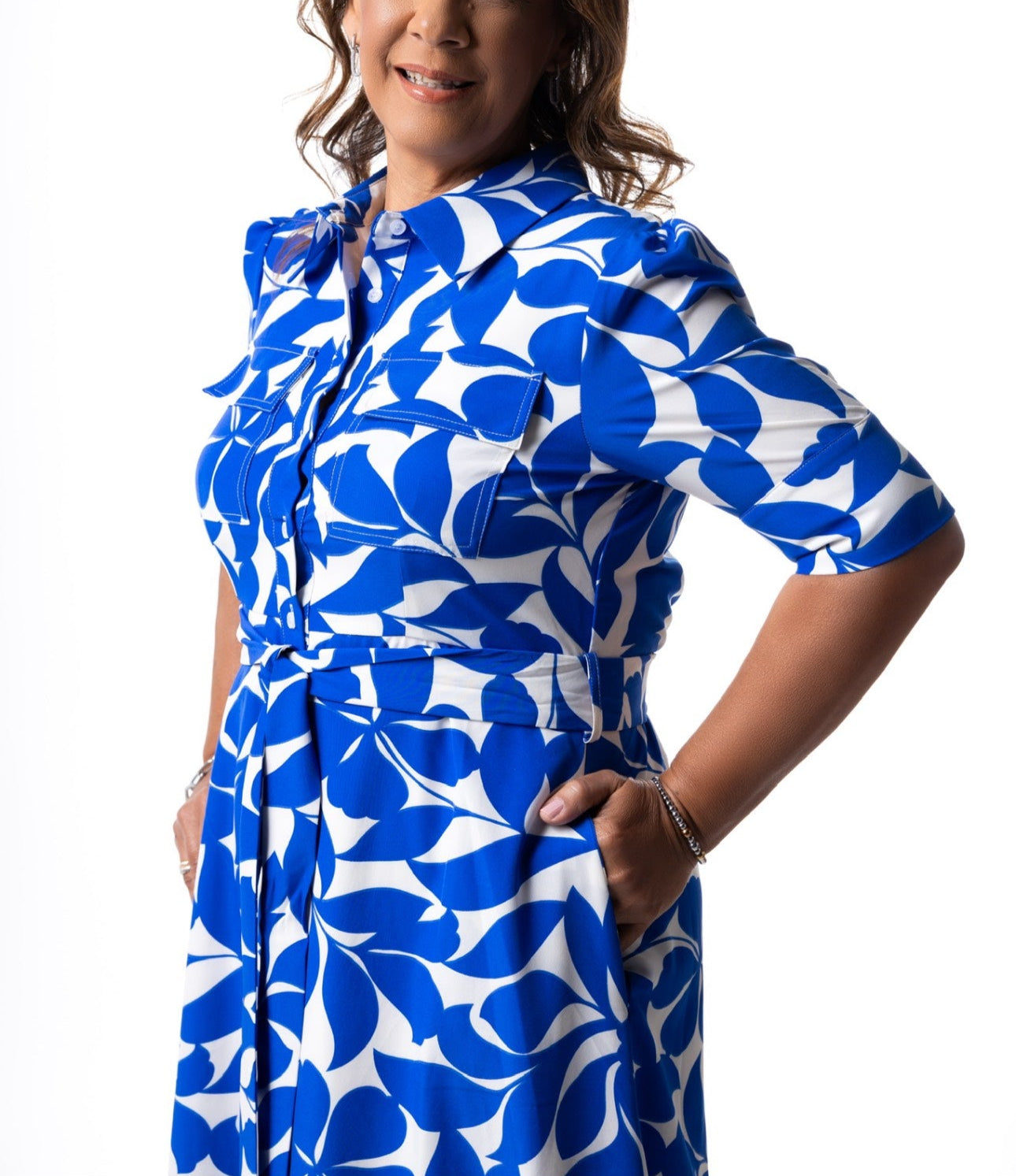 Natural Print Shirt Dress W/ Waist Ribbon