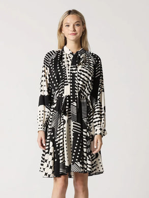 Geometric Pattern Neck Bown Midi Flare