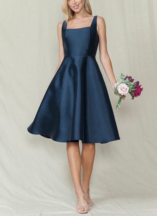 SQUARE NECK SOLID COLOR TAFFETA MIDI