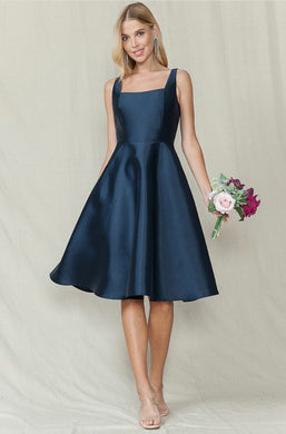 SQUARE NECK SOLID COLOR TAFFETA MIDI