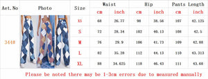 Ladies Casual High Waist Wide Leg Print Denim Trousers Women