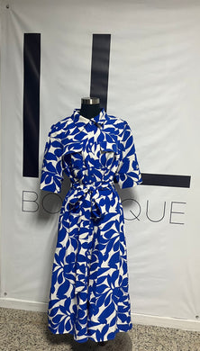 Natural Print Shirt Dress W/ Waist Ribbon