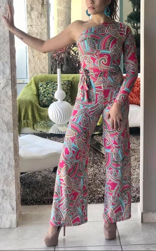Jumpsuit un Hombro rosa