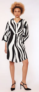 Wave print wide cuffs sleeve dress