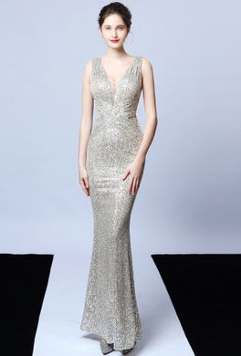 Sequins V-Neck Sleeveless Mermaid Evening Dress